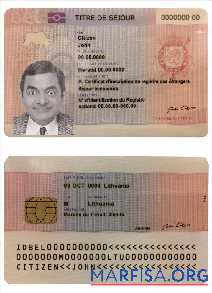 Printable Belgium permanent residence card sample